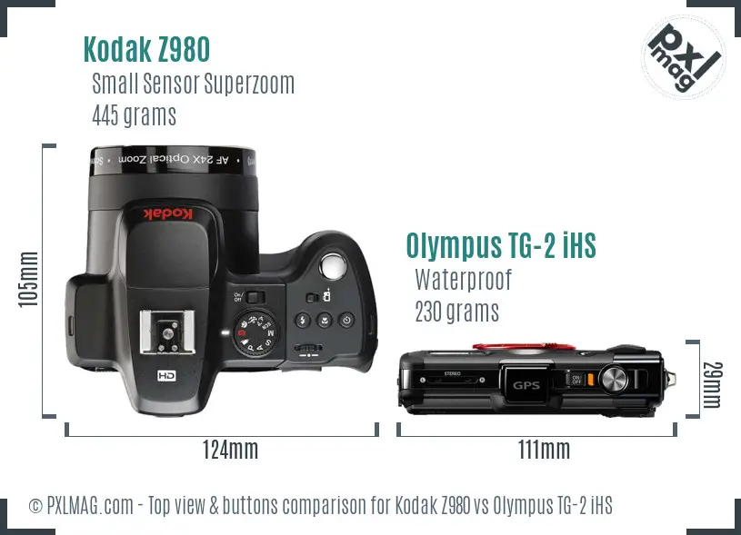 Kodak Z980 vs Olympus TG-2 iHS top view buttons comparison