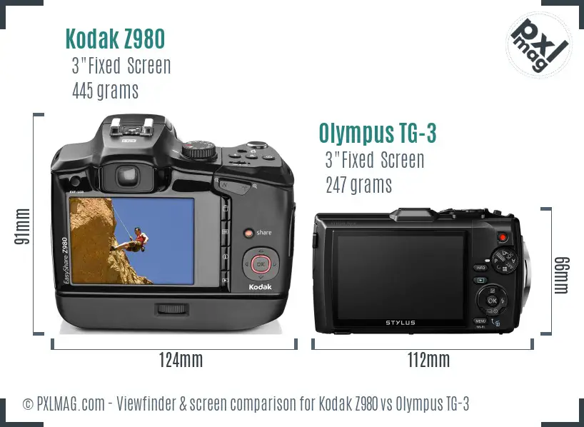 Kodak Z980 vs Olympus TG-3 Screen and Viewfinder comparison