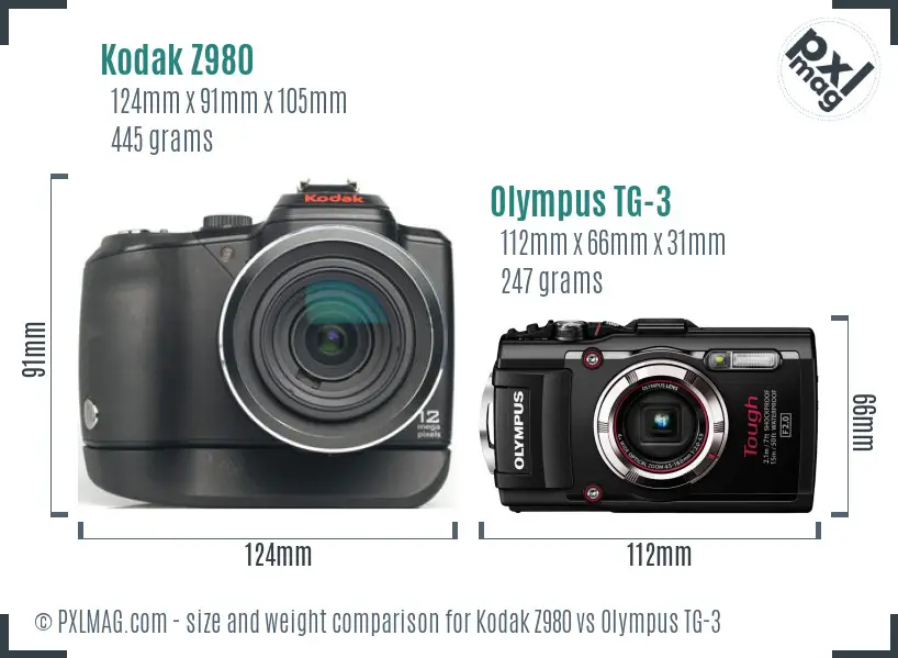 Kodak Z980 vs Olympus TG-3 size comparison