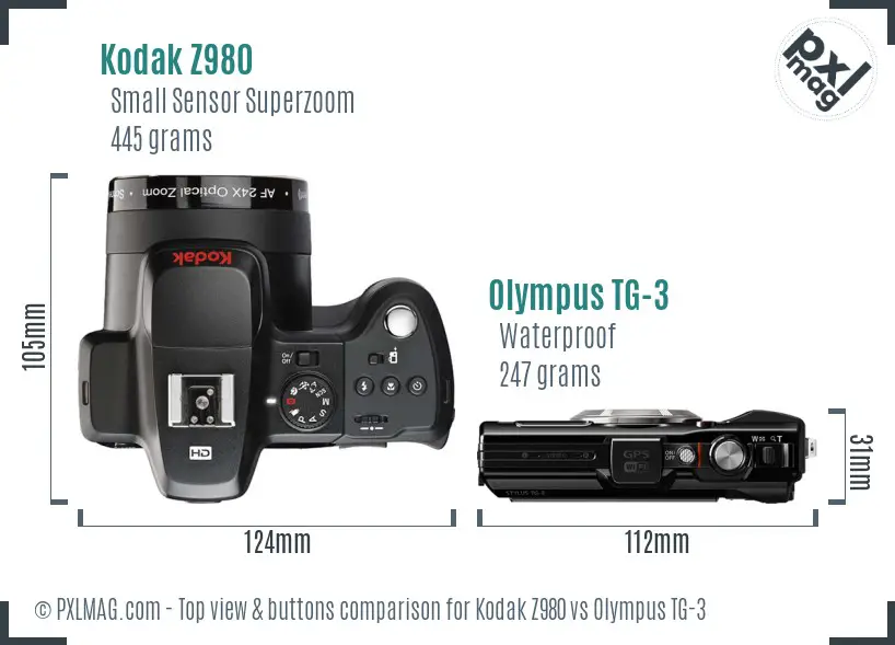 Kodak Z980 vs Olympus TG-3 top view buttons comparison