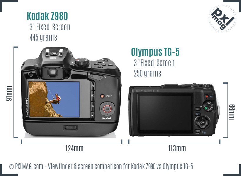 Kodak Z980 vs Olympus TG-5 Screen and Viewfinder comparison
