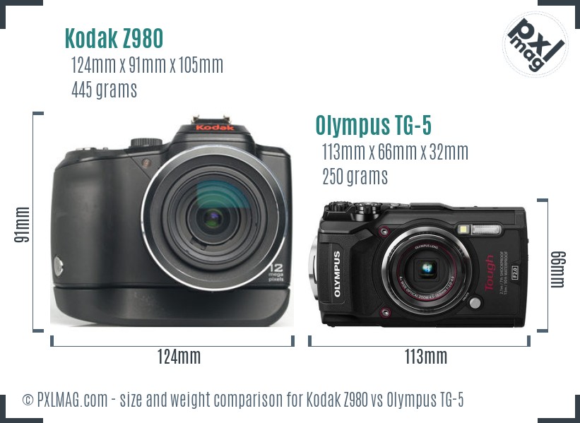 Kodak Z980 vs Olympus TG-5 size comparison
