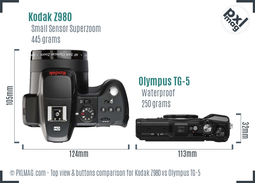 Kodak Z980 vs Olympus TG-5 top view buttons comparison