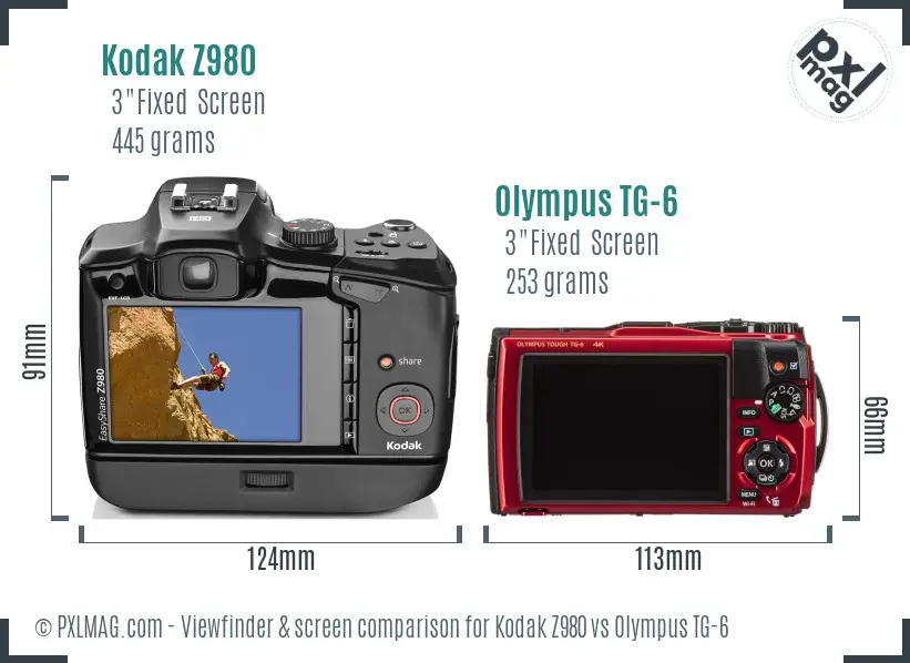 Kodak Z980 vs Olympus TG-6 Screen and Viewfinder comparison