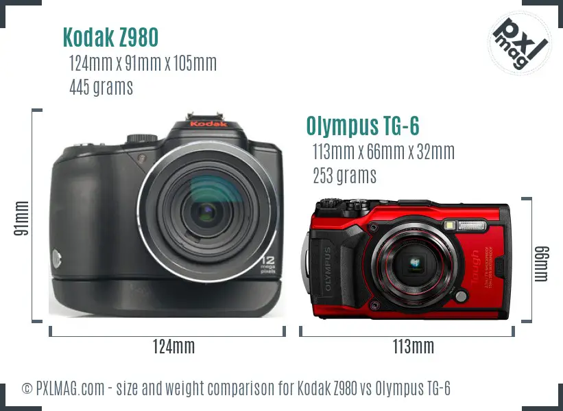 Kodak Z980 vs Olympus TG-6 size comparison