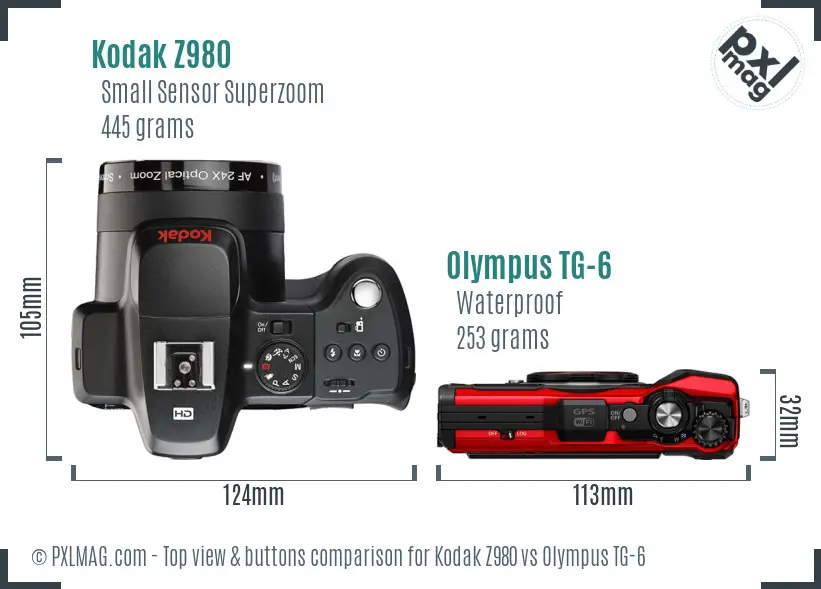 Kodak Z980 vs Olympus TG-6 top view buttons comparison
