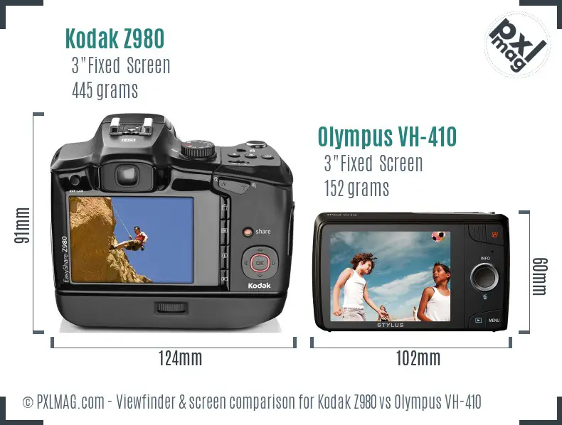 Kodak Z980 vs Olympus VH-410 Screen and Viewfinder comparison