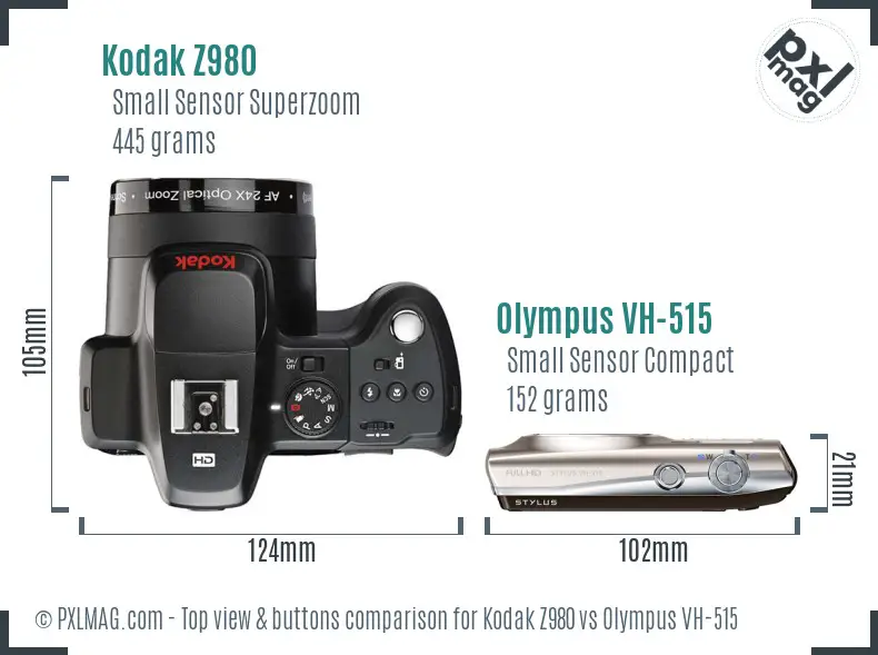 Kodak Z980 vs Olympus VH-515 top view buttons comparison