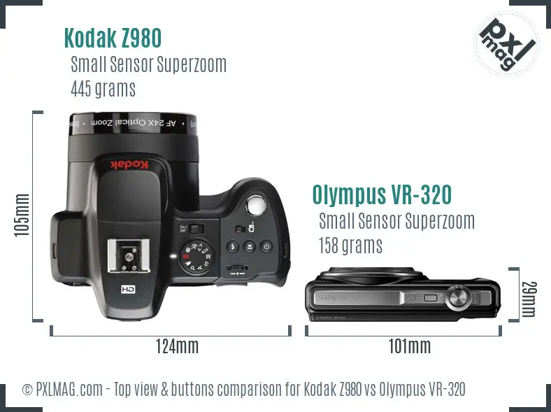 Kodak Z980 vs Olympus VR-320 top view buttons comparison
