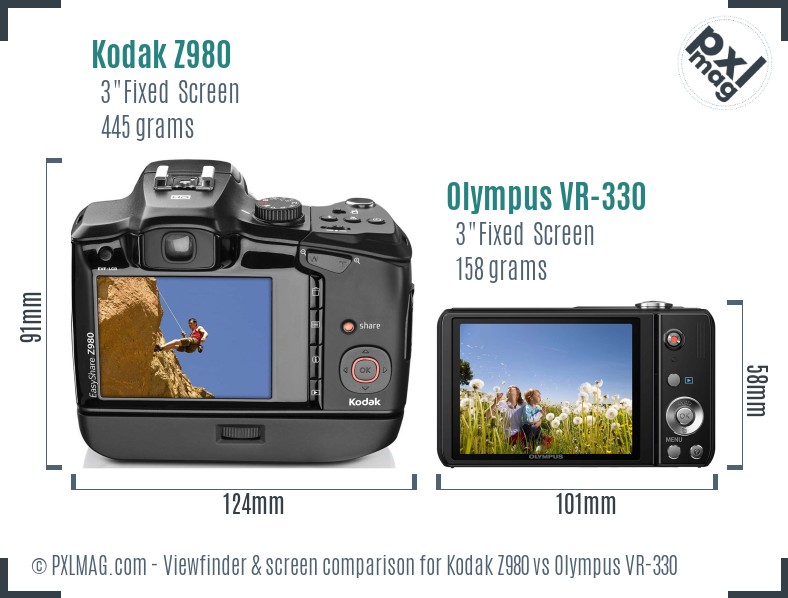 Kodak Z980 vs Olympus VR-330 Screen and Viewfinder comparison