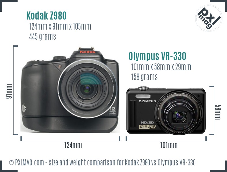 Kodak Z980 vs Olympus VR-330 size comparison