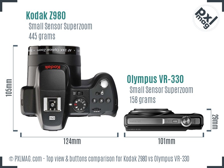 Kodak Z980 vs Olympus VR-330 top view buttons comparison