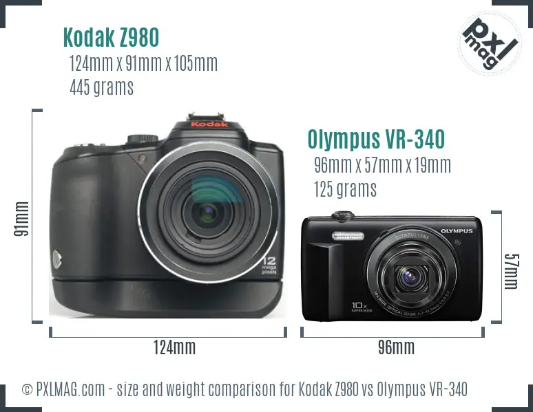 Kodak Z980 vs Olympus VR-340 size comparison