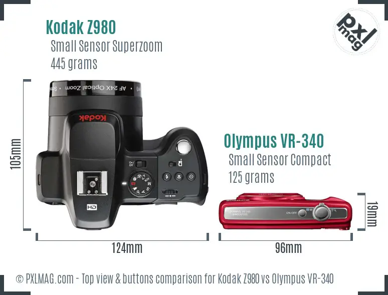 Kodak Z980 vs Olympus VR-340 top view buttons comparison