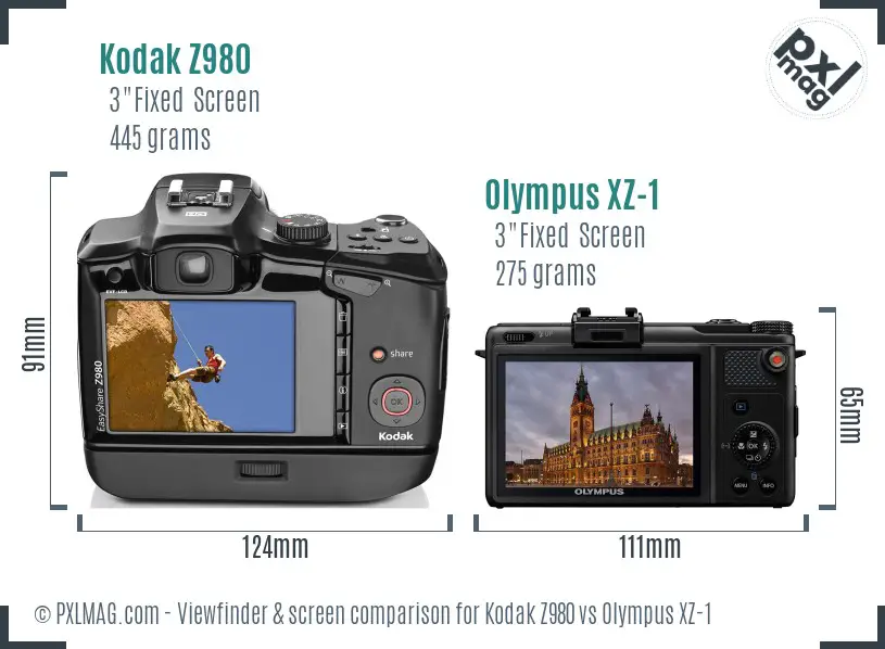 Kodak Z980 vs Olympus XZ-1 Screen and Viewfinder comparison