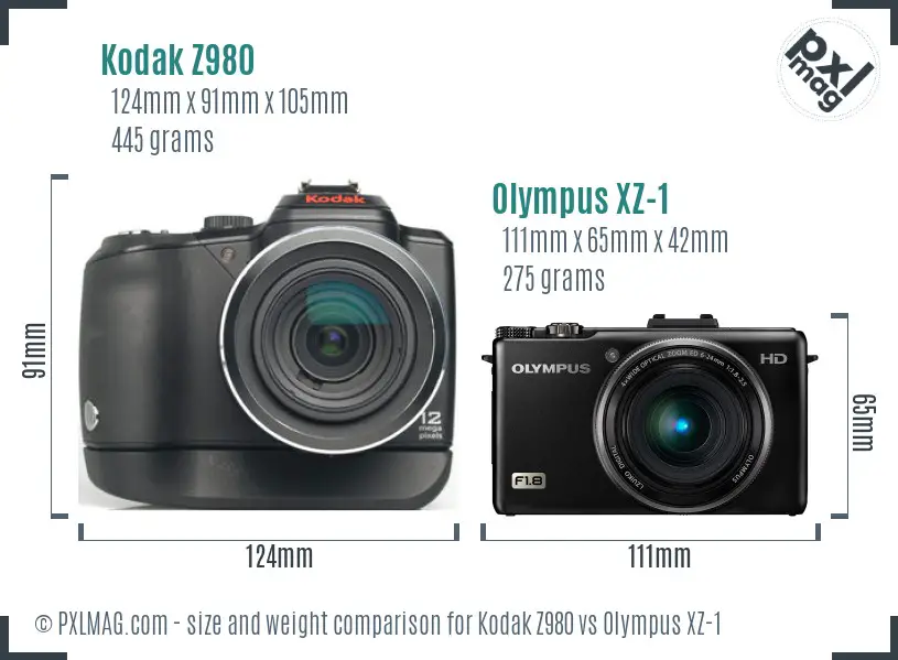 Kodak Z980 vs Olympus XZ-1 size comparison