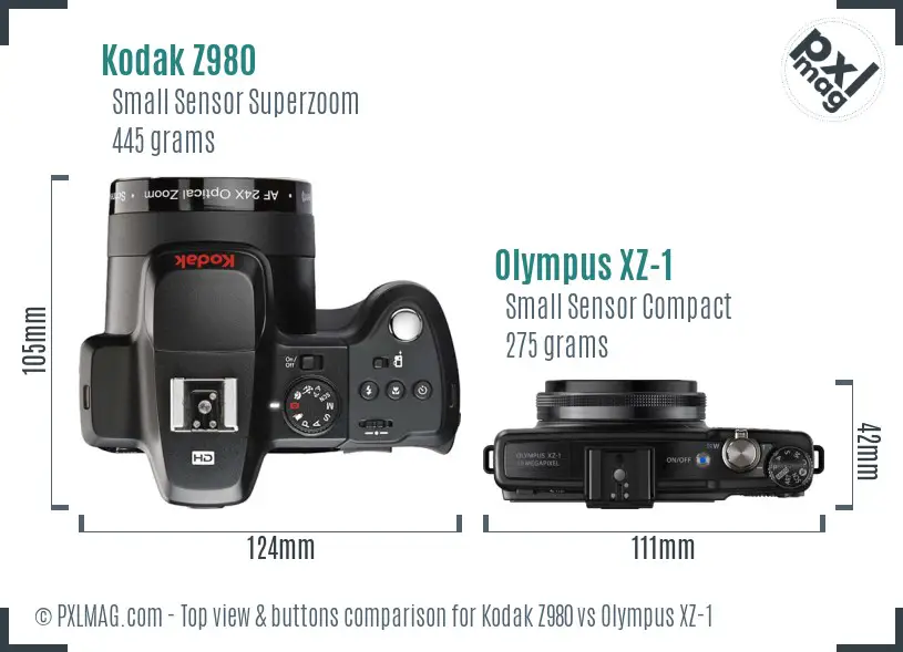 Kodak Z980 vs Olympus XZ-1 top view buttons comparison