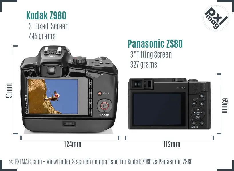 Kodak Z980 vs Panasonic ZS80 Screen and Viewfinder comparison