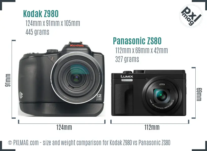 Kodak Z980 vs Panasonic ZS80 size comparison