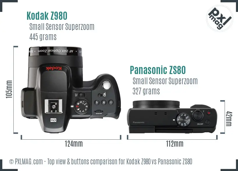 Kodak Z980 vs Panasonic ZS80 top view buttons comparison
