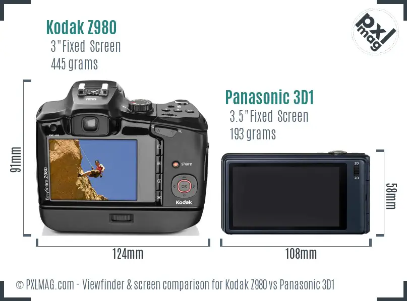 Kodak Z980 vs Panasonic 3D1 Screen and Viewfinder comparison