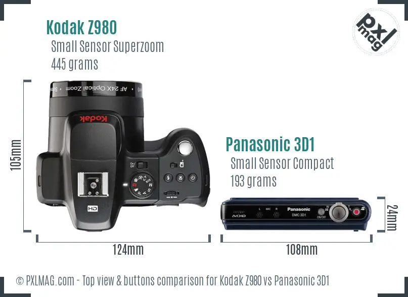 Kodak Z980 vs Panasonic 3D1 top view buttons comparison