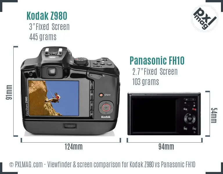 Kodak Z980 vs Panasonic FH10 Screen and Viewfinder comparison