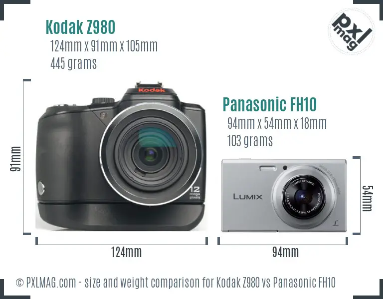 Kodak Z980 vs Panasonic FH10 size comparison