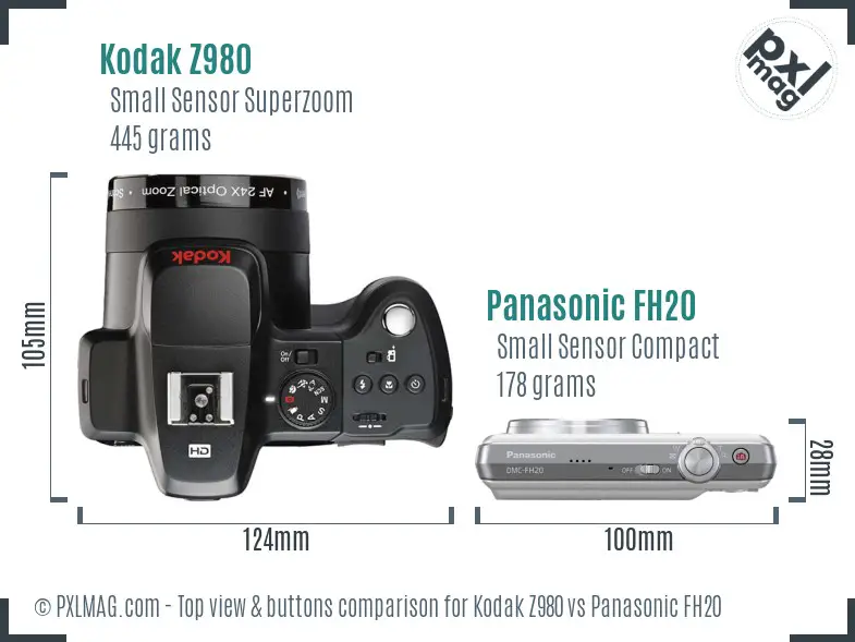 Kodak Z980 vs Panasonic FH20 top view buttons comparison Kodak Z980 vs Panasonic FH20 top view buttons comparison