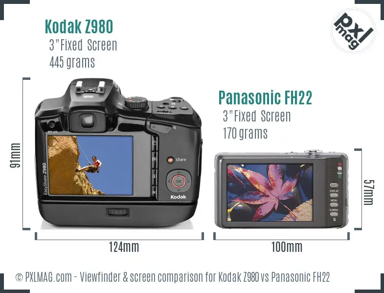 Kodak Z980 vs Panasonic FH22 Screen and Viewfinder comparison
