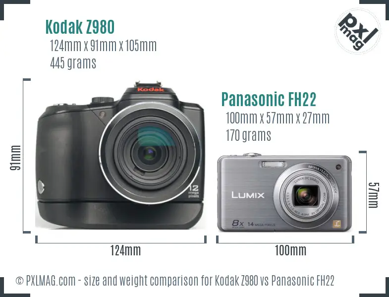 Kodak Z980 vs Panasonic FH22 size comparison