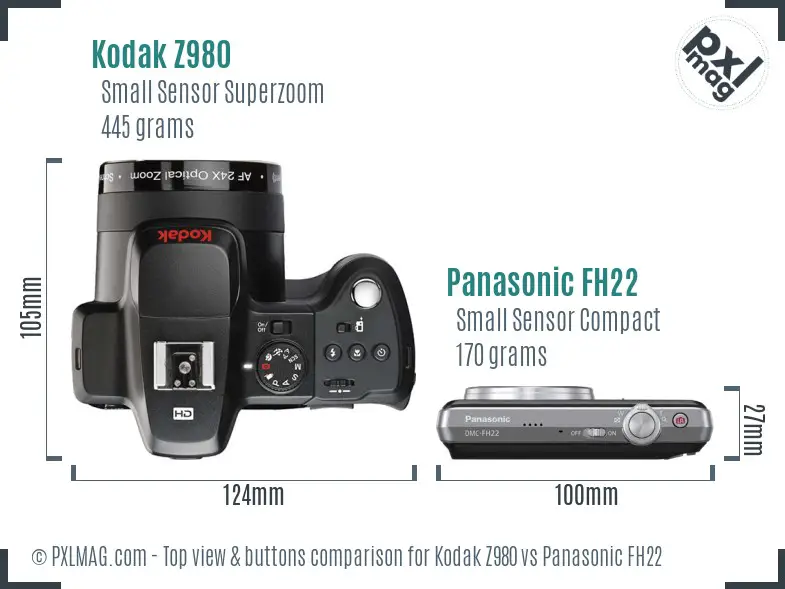 Kodak Z980 vs Panasonic FH22 top view buttons comparison
