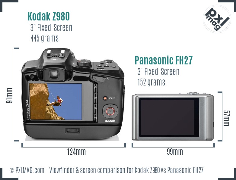 Kodak Z980 vs Panasonic FH27 Screen and Viewfinder comparison