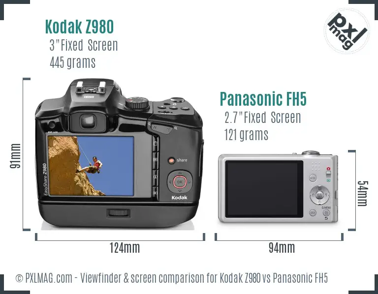 Kodak Z980 vs Panasonic FH5 Screen and Viewfinder comparison