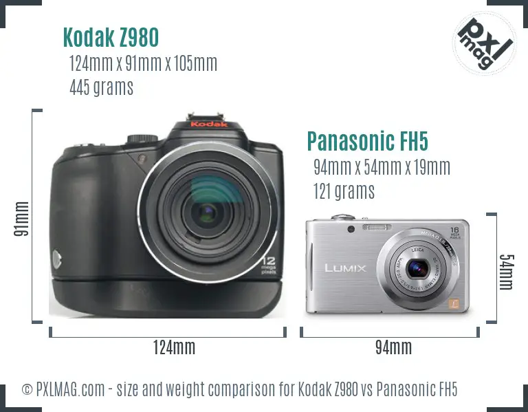 Kodak Z980 vs Panasonic FH5 size comparison