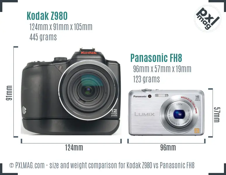 Kodak Z980 vs Panasonic FH8 size comparison
