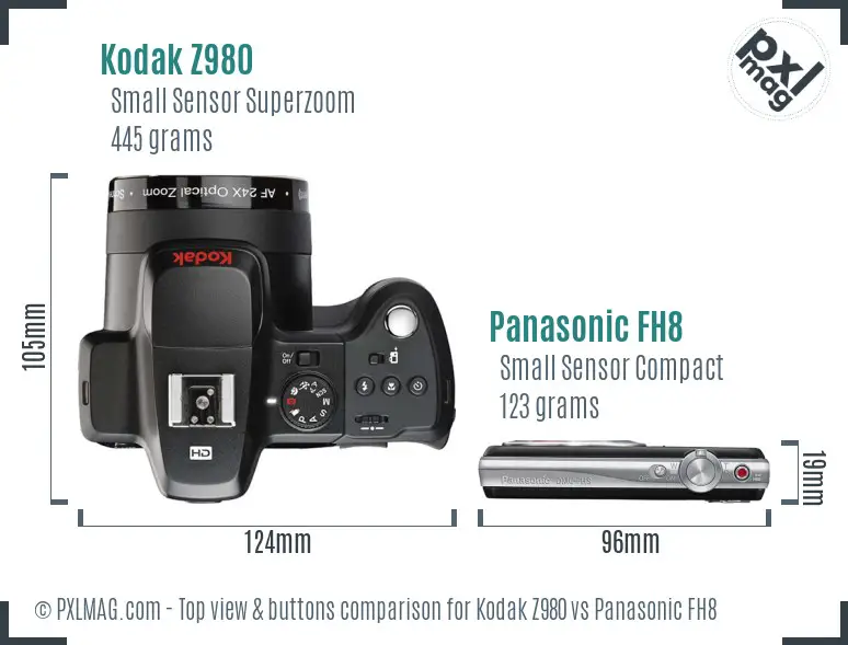 Kodak Z980 vs Panasonic FH8 top view buttons comparison