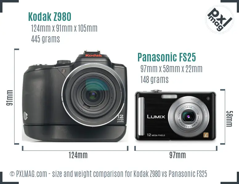 Kodak Z980 vs Panasonic FS25 size comparison