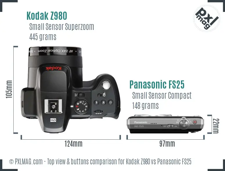 Kodak Z980 vs Panasonic FS25 top view buttons comparison