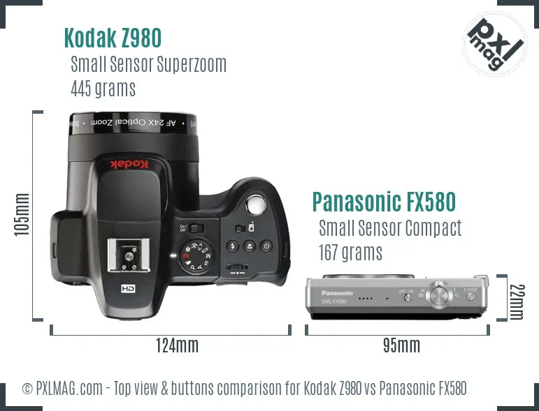 Kodak Z980 vs Panasonic FX580 top view buttons comparison