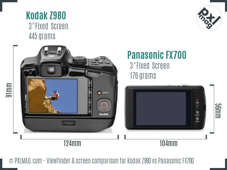 Kodak Z980 vs Panasonic FX700 Screen and Viewfinder comparison