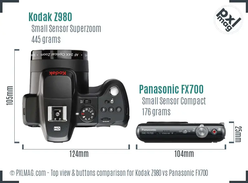 Kodak Z980 vs Panasonic FX700 top view buttons comparison