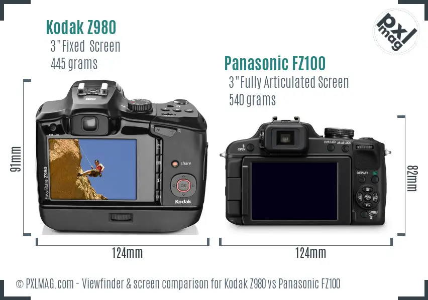 Kodak Z980 vs Panasonic FZ100 Screen and Viewfinder comparison