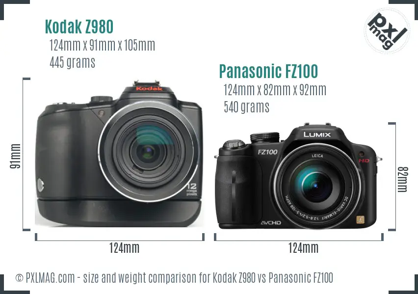 Kodak Z980 vs Panasonic FZ100 size comparison