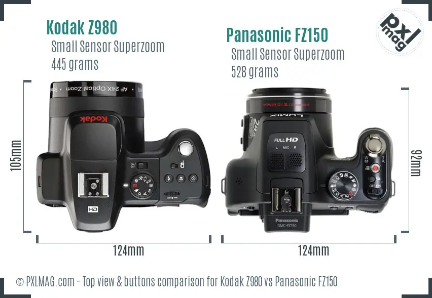 Kodak Z980 vs Panasonic FZ150 top view buttons comparison