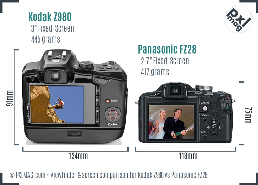 Kodak Z980 vs Panasonic FZ28 Screen and Viewfinder comparison
