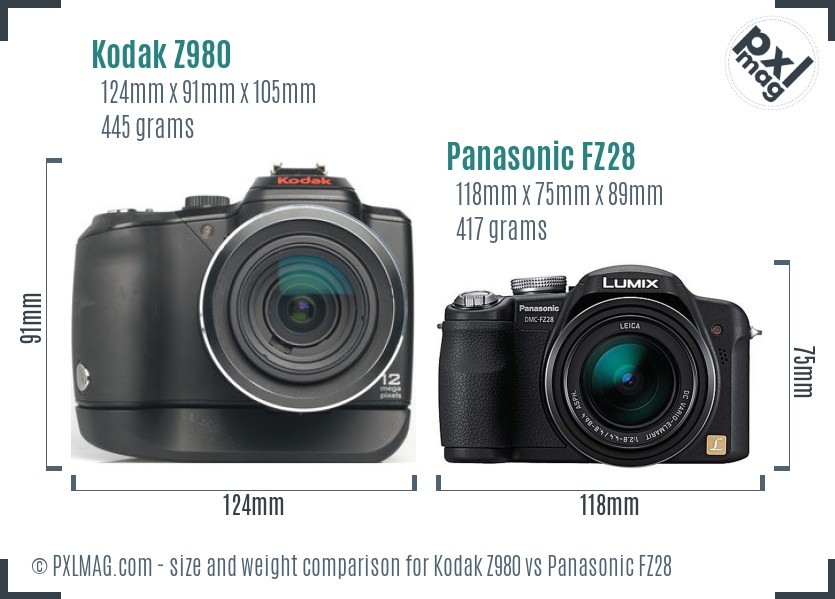 Kodak Z980 vs Panasonic FZ28 size comparison