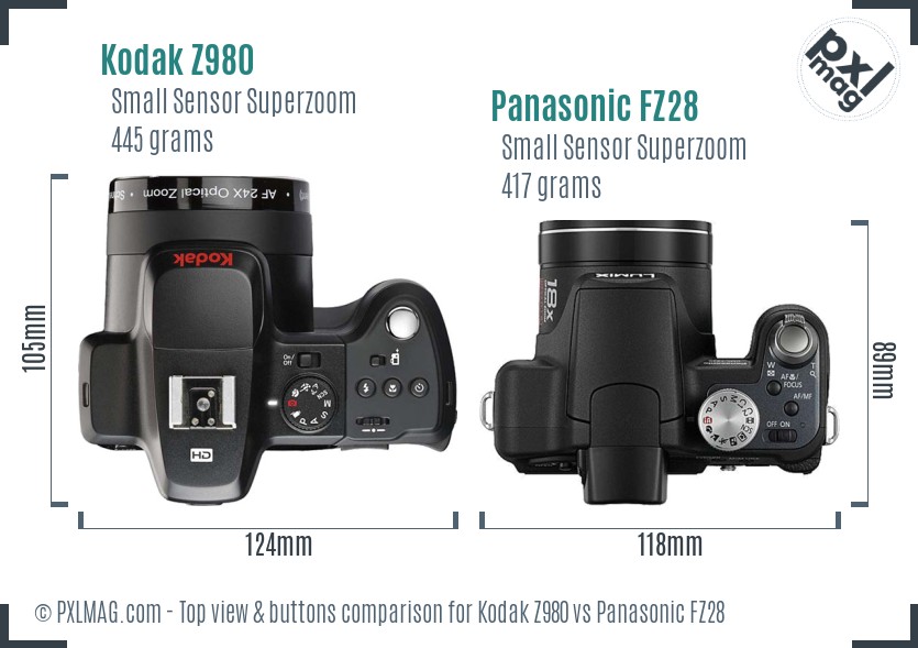 Kodak Z980 vs Panasonic FZ28 top view buttons comparison