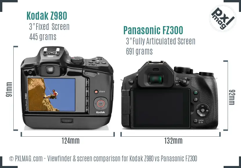 Kodak Z980 vs Panasonic FZ300 Screen and Viewfinder comparison Kodak Z980 vs Panasonic FZ300 Screen and Viewfinder comparison