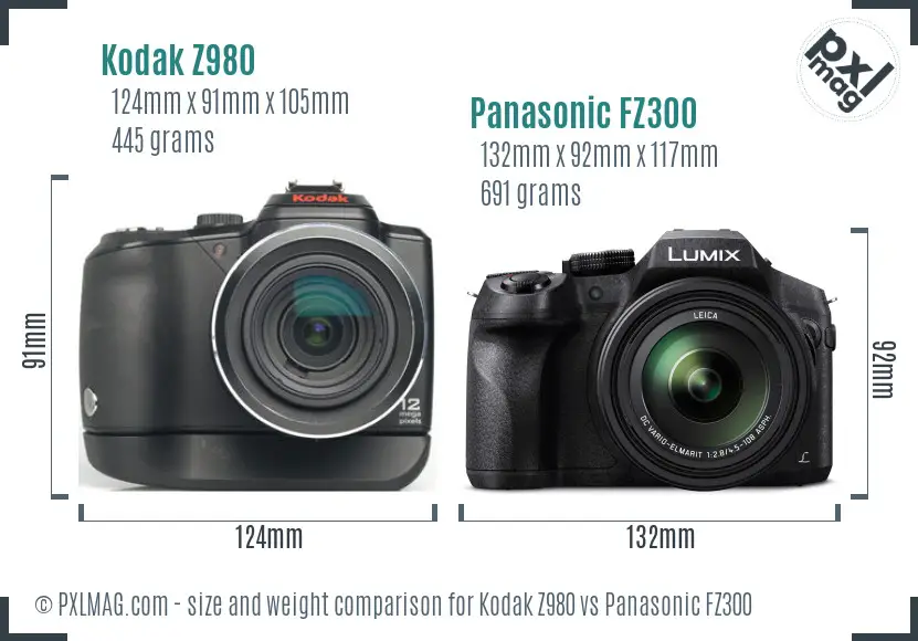 Kodak Z980 vs Panasonic FZ300 size comparison Kodak Z980 vs Panasonic FZ300 size comparison